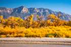 USA, New Mexico. Rio Grande River and Sandia Mountains in autumn. Art Print